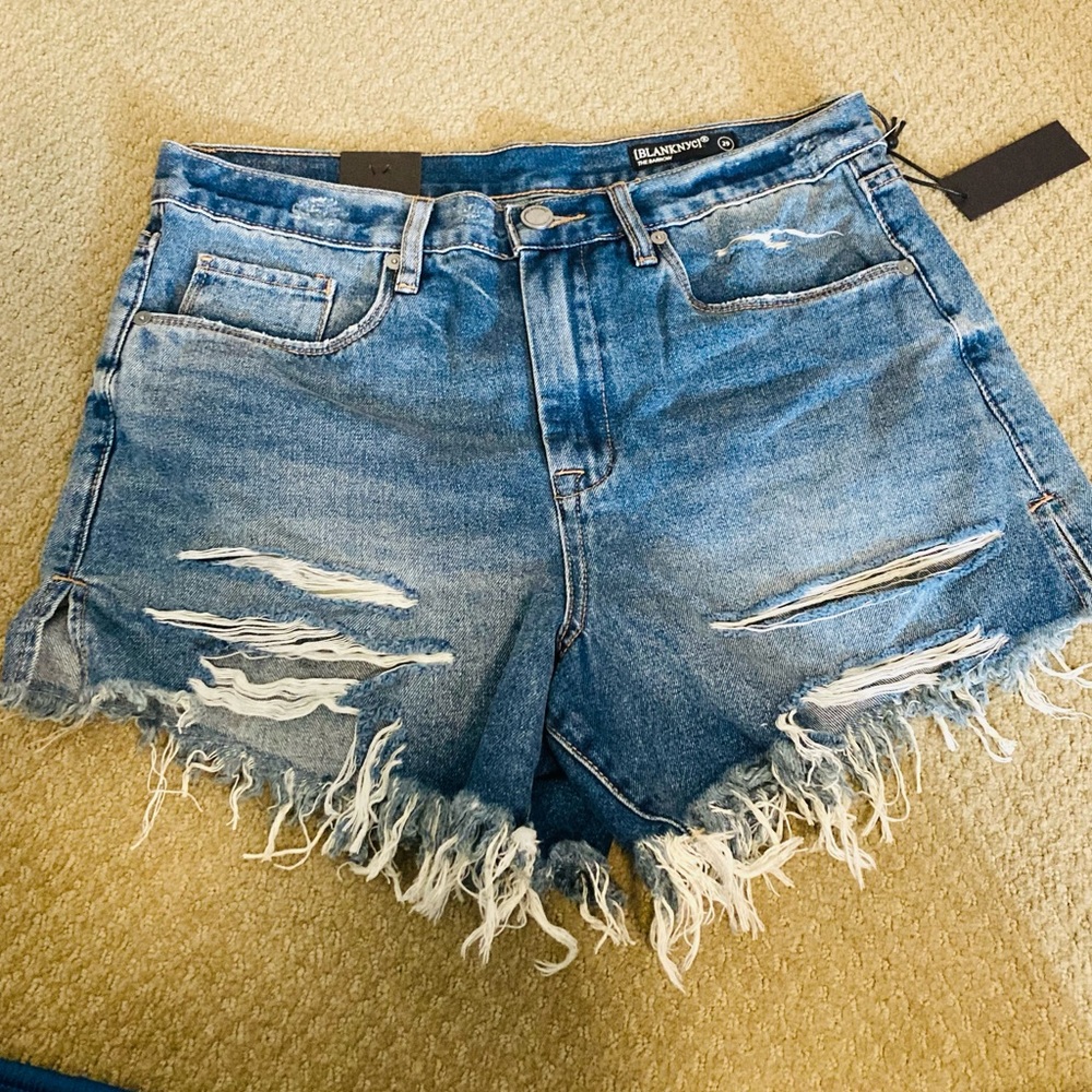 NWT BLANK NYC BLUE HIGH RISE DISTRESSED JEAN SHORTS
